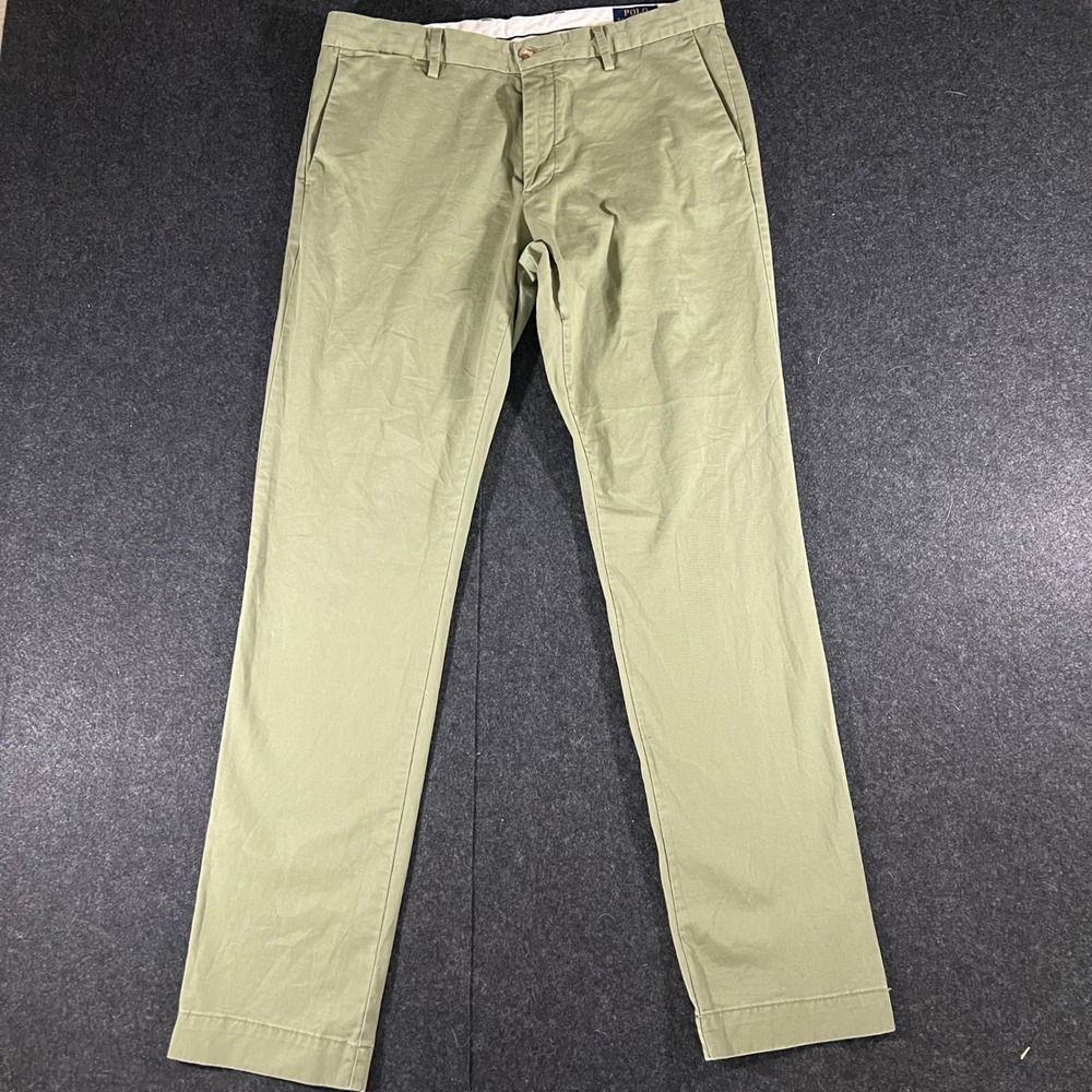 Polo Ralph Lauren Chino Pants Mens 34x34 Green Stretch Slim Fit Cotton Trousers